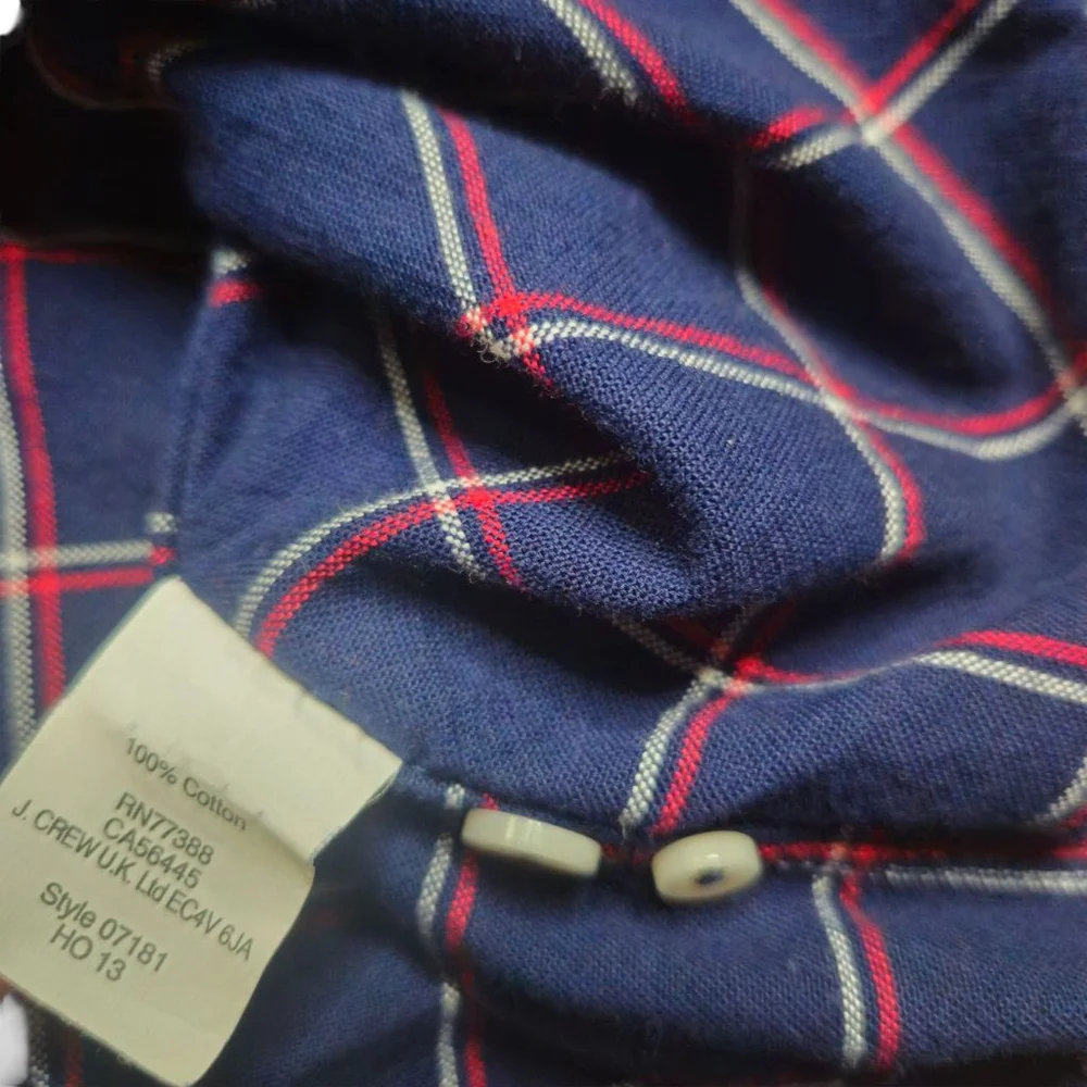 J. Crew Oxford 2XL XXL Blue Red White Plaid Flannel Button Down Shirt